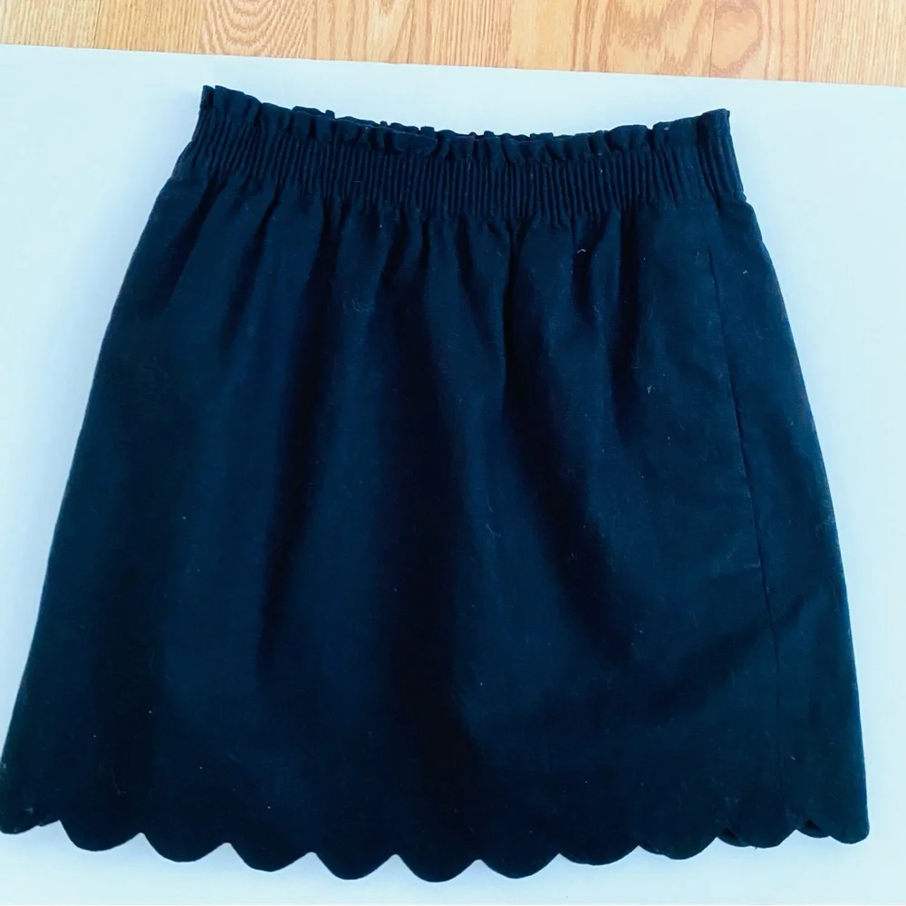 J.CREW FACTORY LINEN BLEND SKIRT SCALLOP HEM PAPERBAG WAIST SIZE 2 BLACK